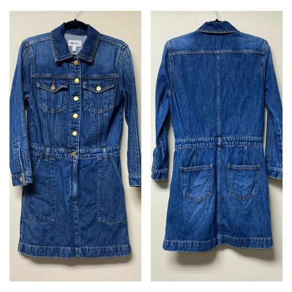 FRAME DENIM Trucker Style Denim Shirt Dress, Sz S - Picture 2 of 12